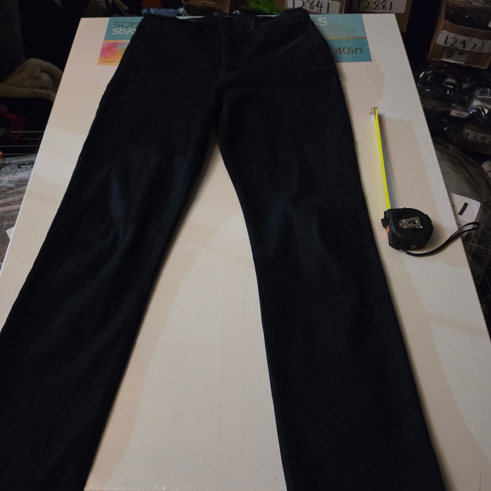 NYDJ Marilyn Straight Leg Jeans Black High Rise Denim Size 12 Womens